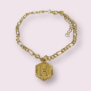 Gold Plated Hexagon Ankle Bracelet Initial H Charm Anklet Bracelet NWT